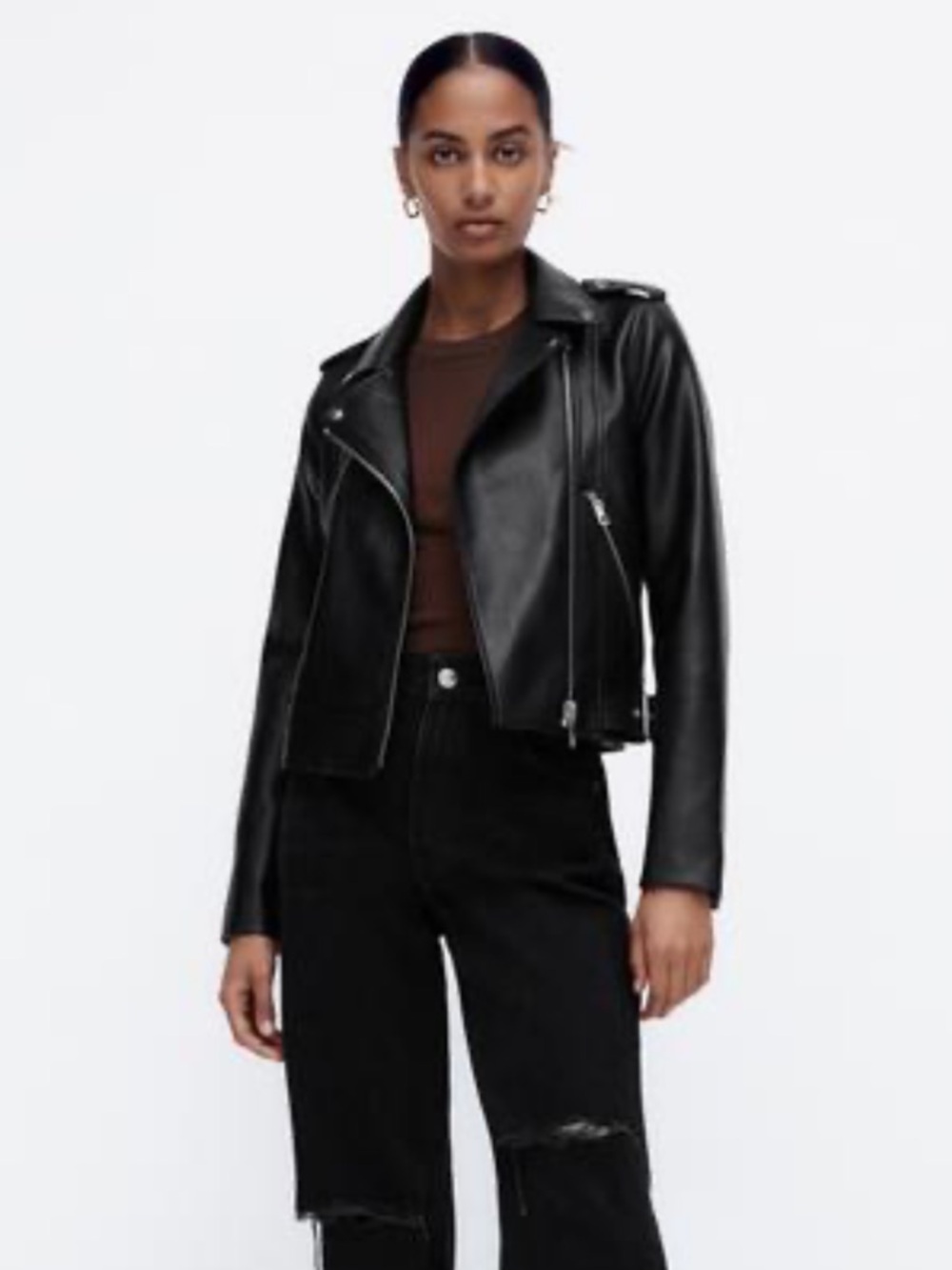 Zara Black Faux Leather Biker Jacket